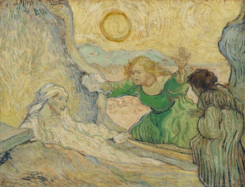 Obra "A Ressurreição de Lázaro (após Rembrandt)" (Maio de 1890) por Van Gogh.