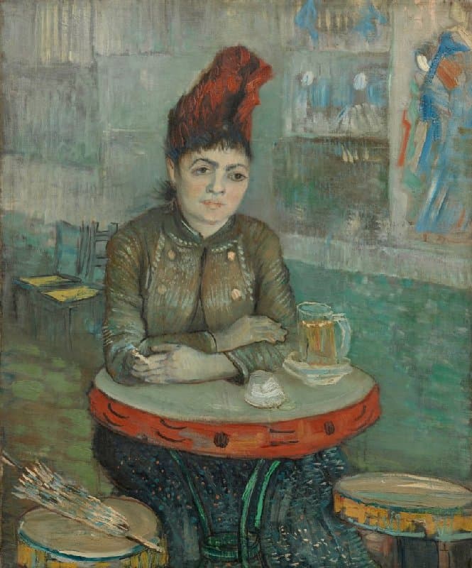 Obra "Agostina Segatori sentada no Café du Tambourin" (Março de 1887) por Van Gogh.