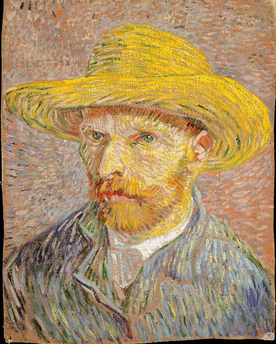 Obra "Auto-Retrato com Chapéu de Palha" (Verão de 1887) por Van Gogh.
