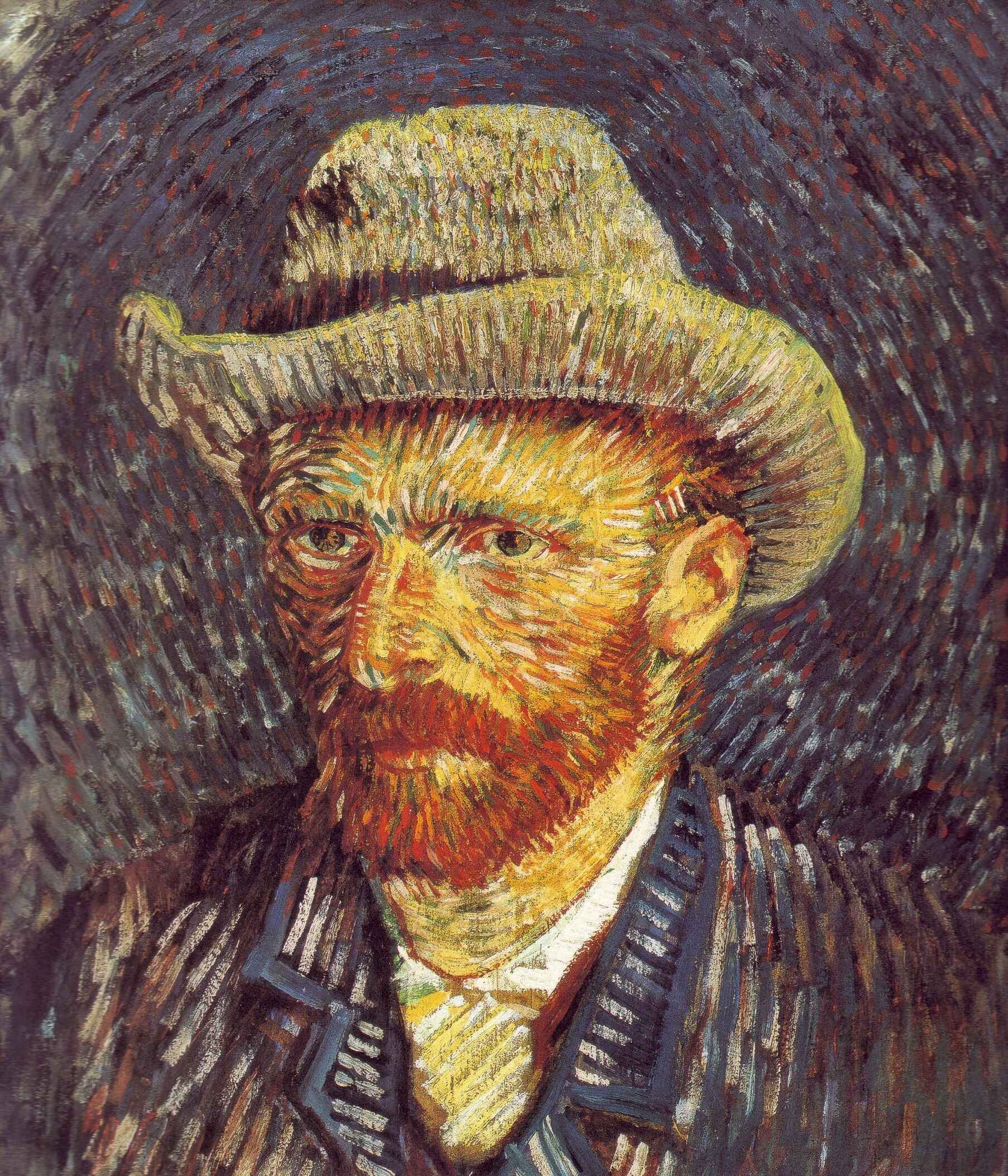 Obra "Autorretrato com Chapéu de Palha" (Verão de 1887) por Van Gogh.