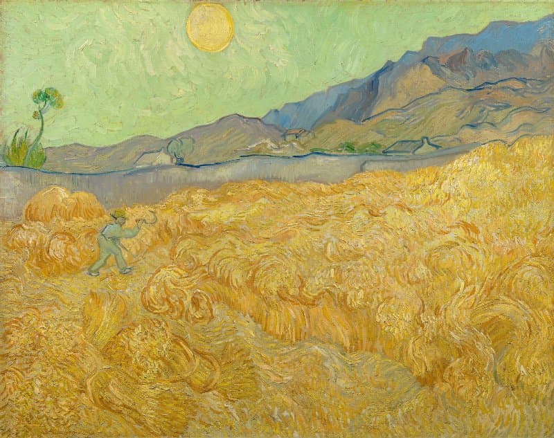 Obra "Campo de Trigo com Ceifador" (Setembro de 1889) por Van Gogh.
