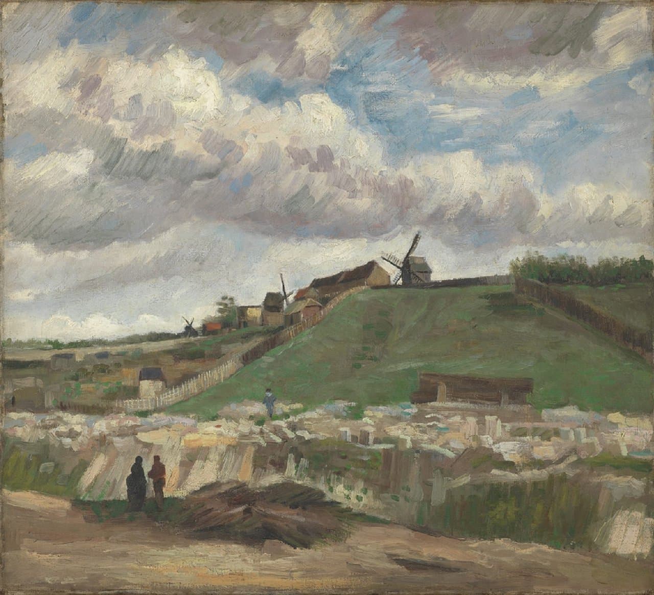 Obra "A Colina de Montmartre com Pedreira" (Inverno de 1886) por Van Gogh.