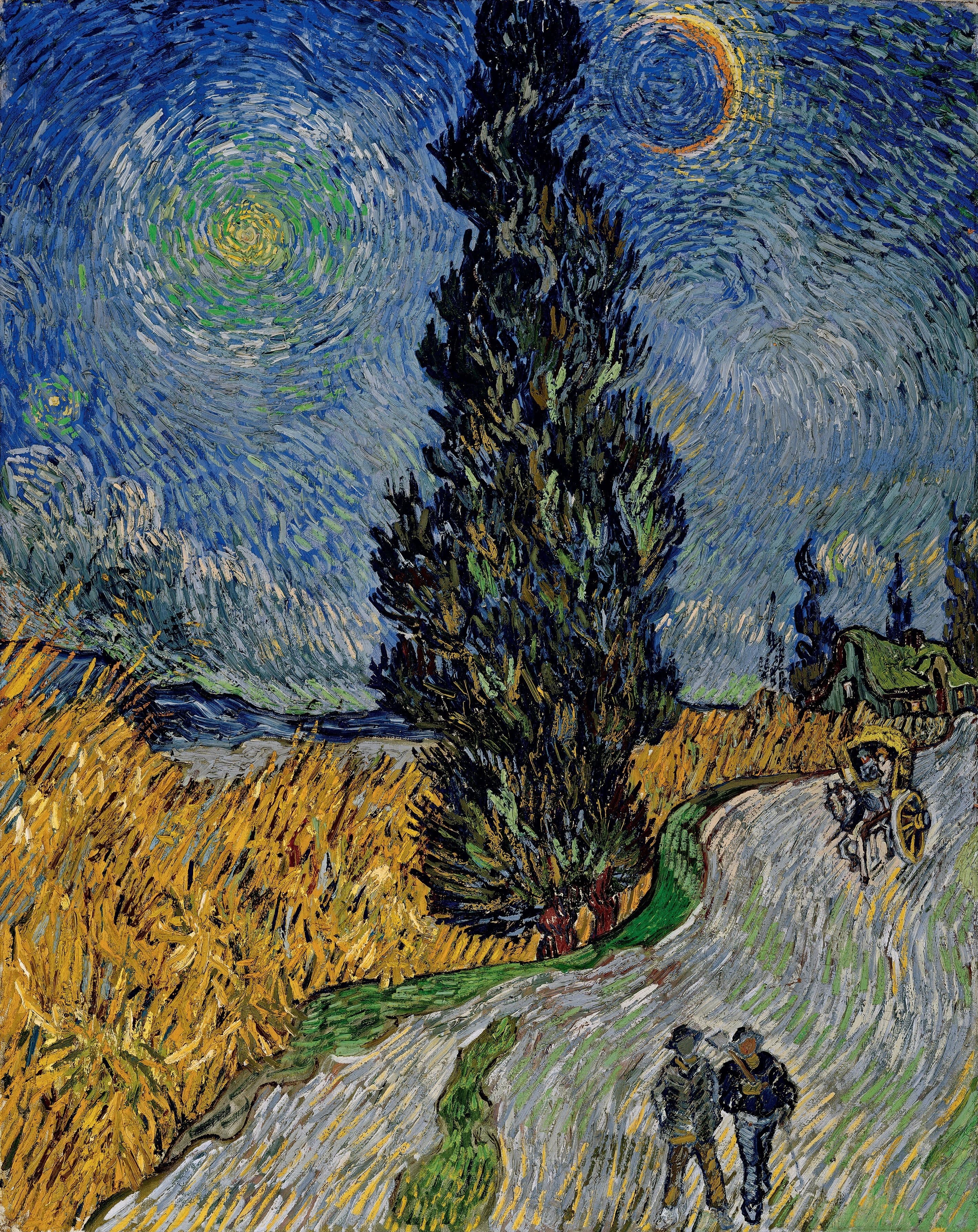 Obra "Estrada com Cipreste e Estrela" (Maio de 1890) por Van Gogh.