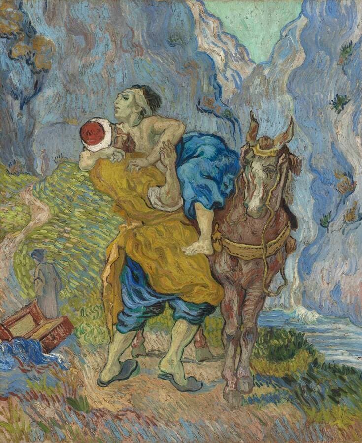 Obra "O Bom Samaritano (após Delacroix)" (Maio de 1890) por Van Gogh.