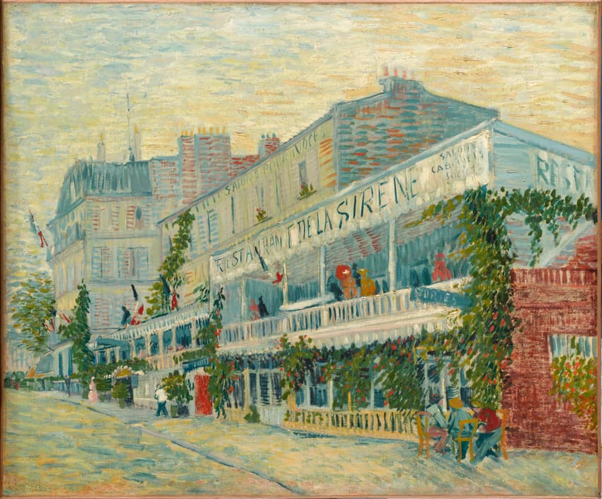 Obra "O Restaurante de la Sirène em Asnières" (Maio de 1887) por Van Gogh.