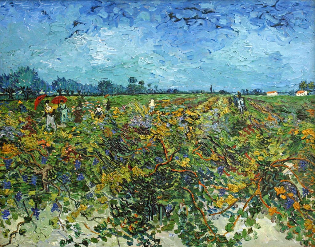 Obra "O Vinhedo Verde" (Setembro de 1888) por Van Gogh.