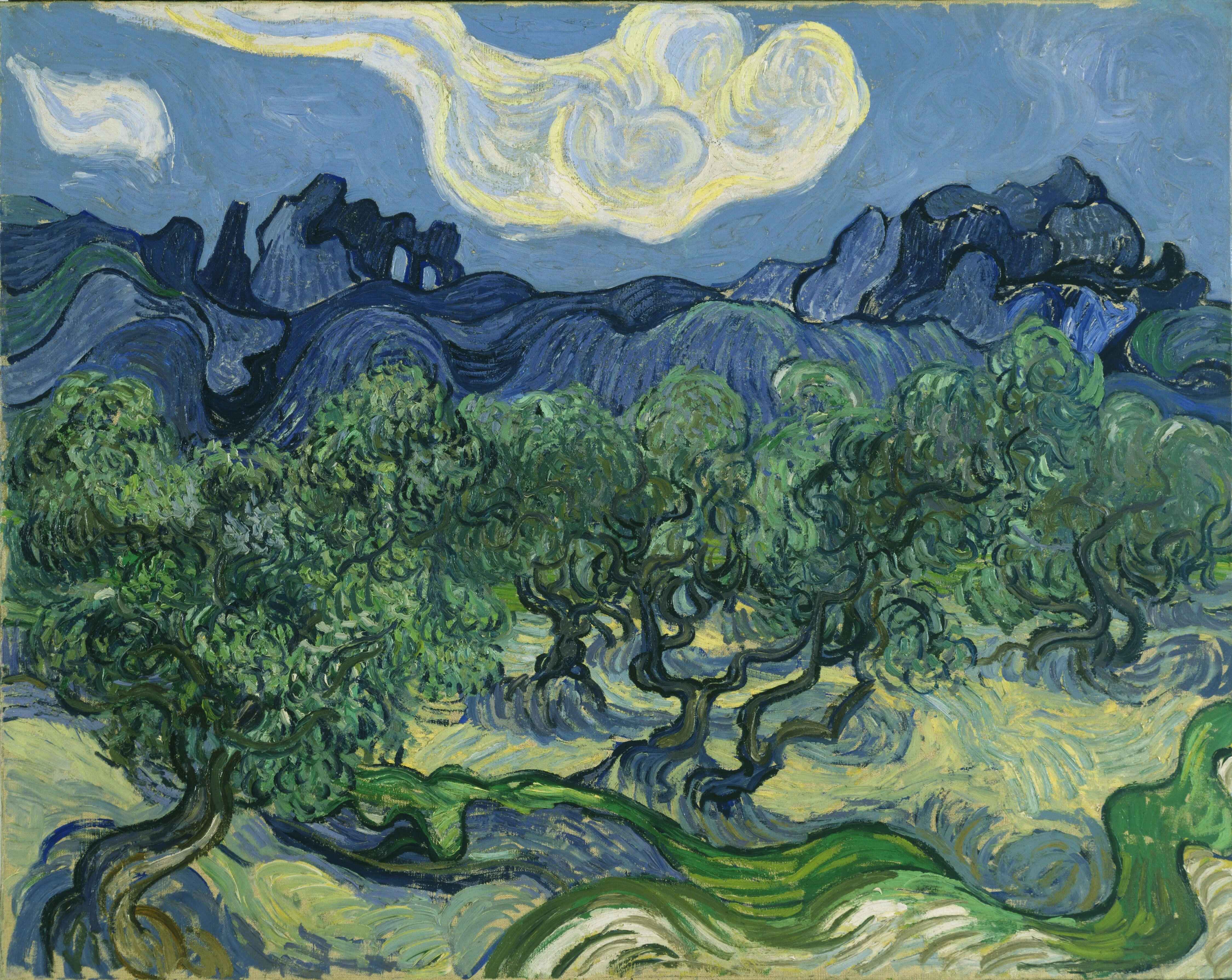 Obra "As Oliveiras" (Junho de 1889) por Van Gogh.