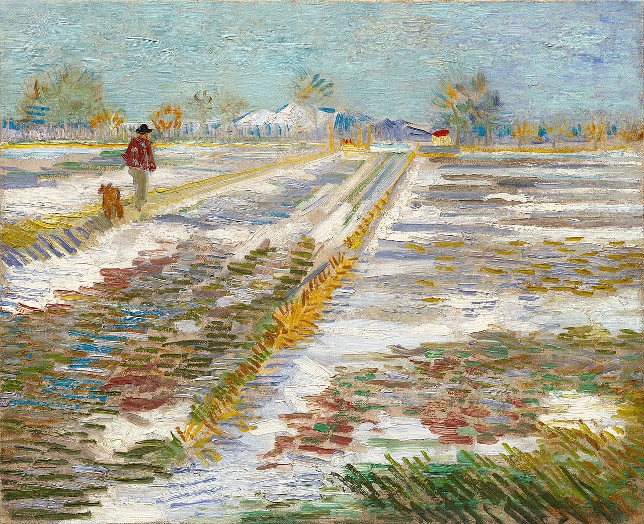 Obra "Paisagem com Neve" (Fevereiro de 1888) por Van Gogh.