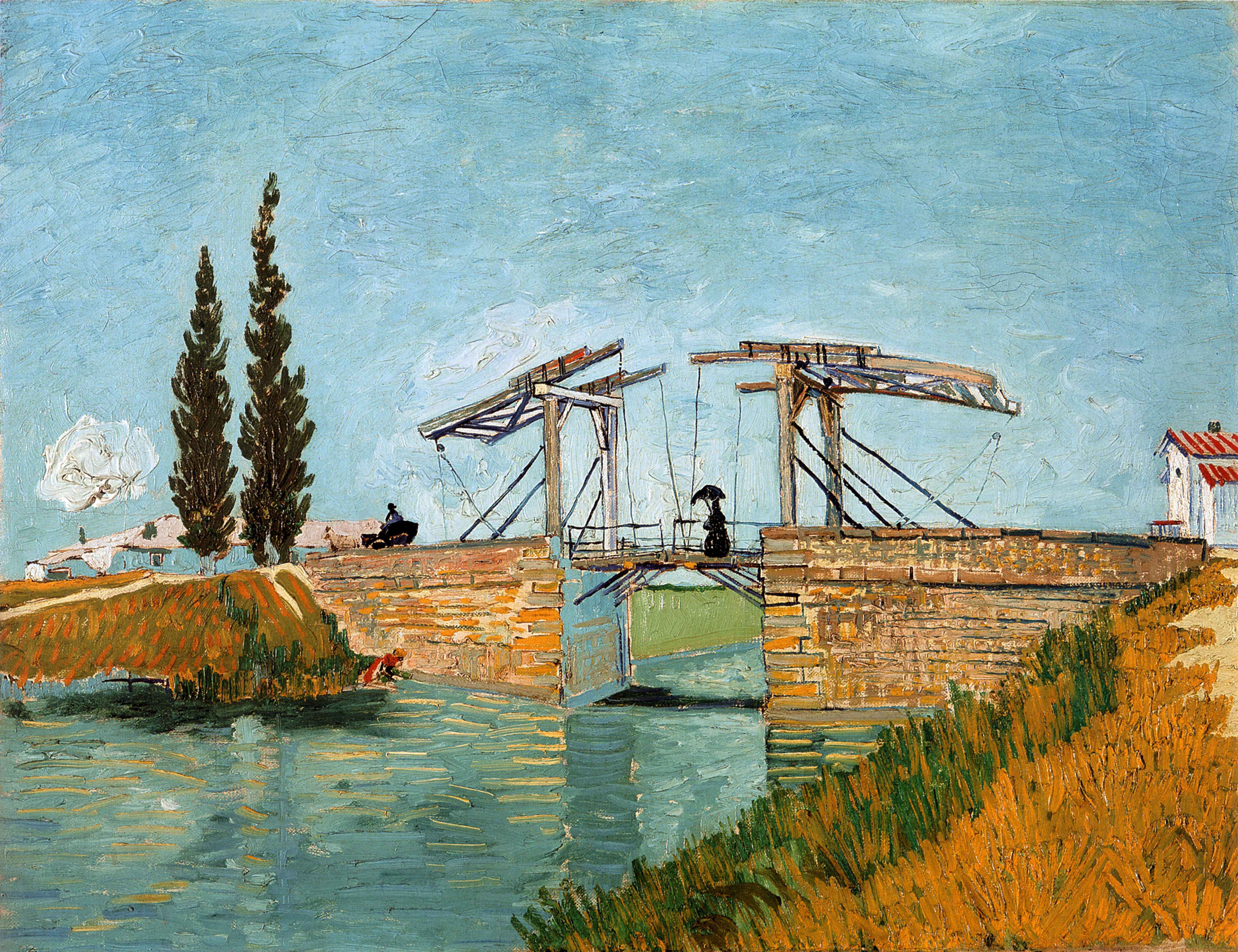 Obra "Ponte de Langlois em Arles" (Setembro de 1888) por Van Gogh.