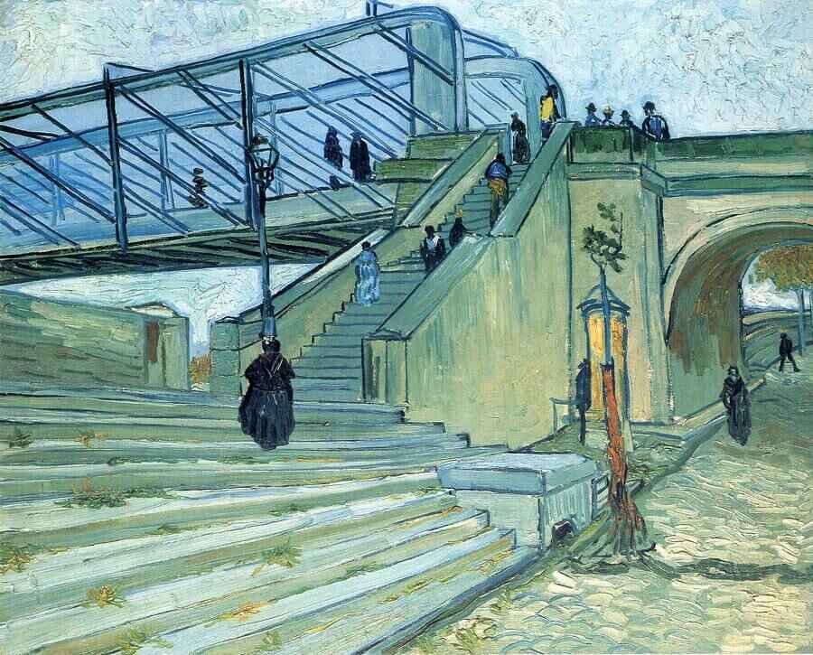 Obra "A Ponte em Trinquetaille" (Outubro de 1888) por Van Gogh.