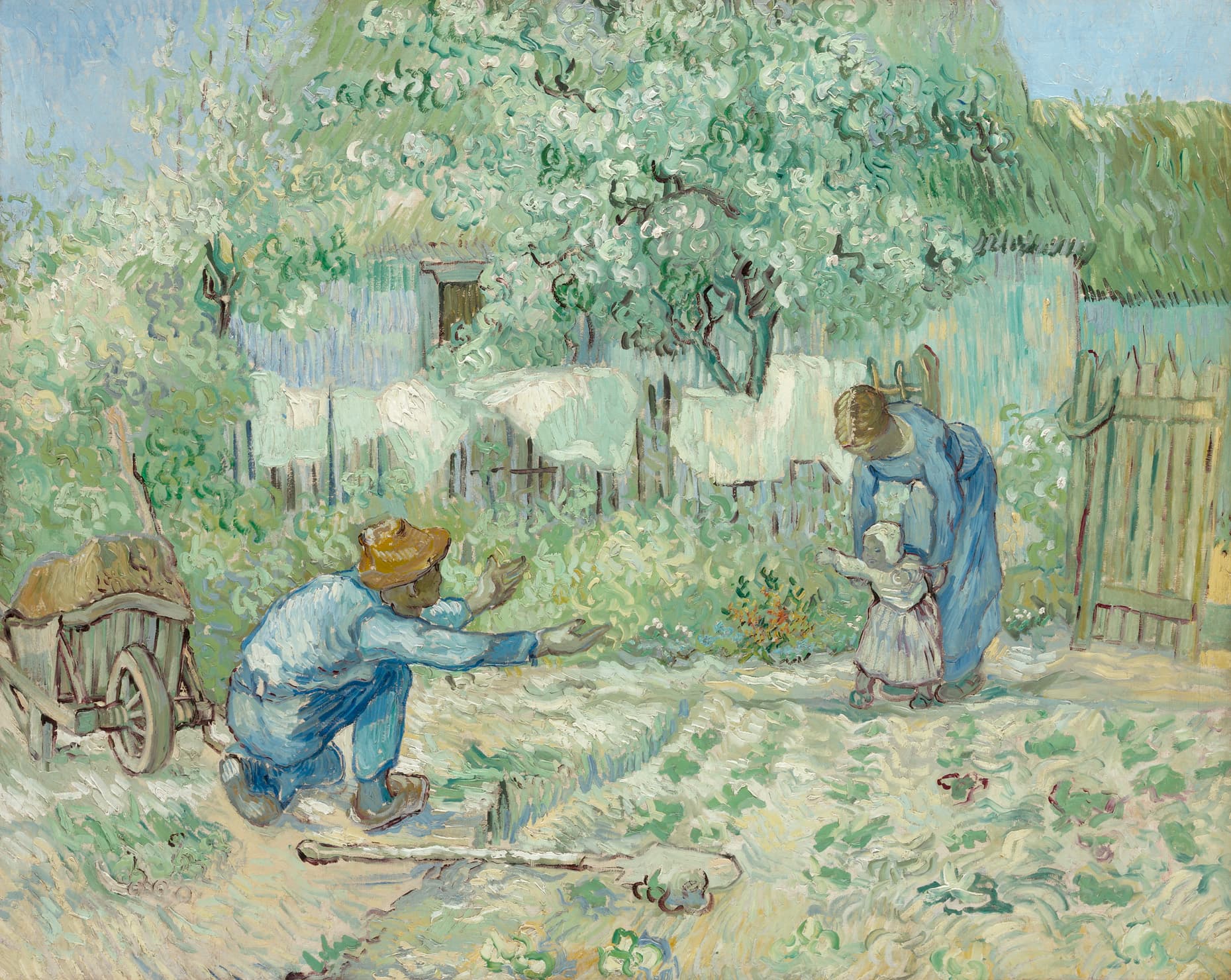 Obra "Primeiros Passos (após Millet)" (Janeiro de 1890) por Van Gogh.