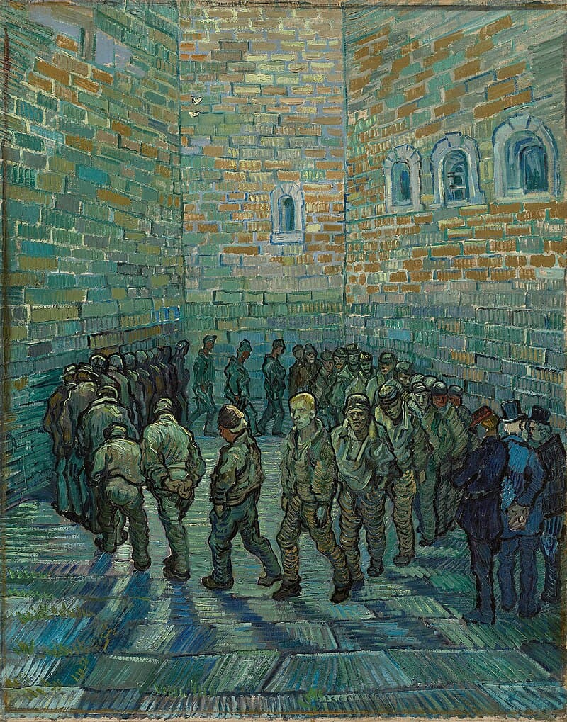 Obra "A Ronda dos Prisioneiros (após Doré)" (Fevereiro de 1890) por Van Gogh.