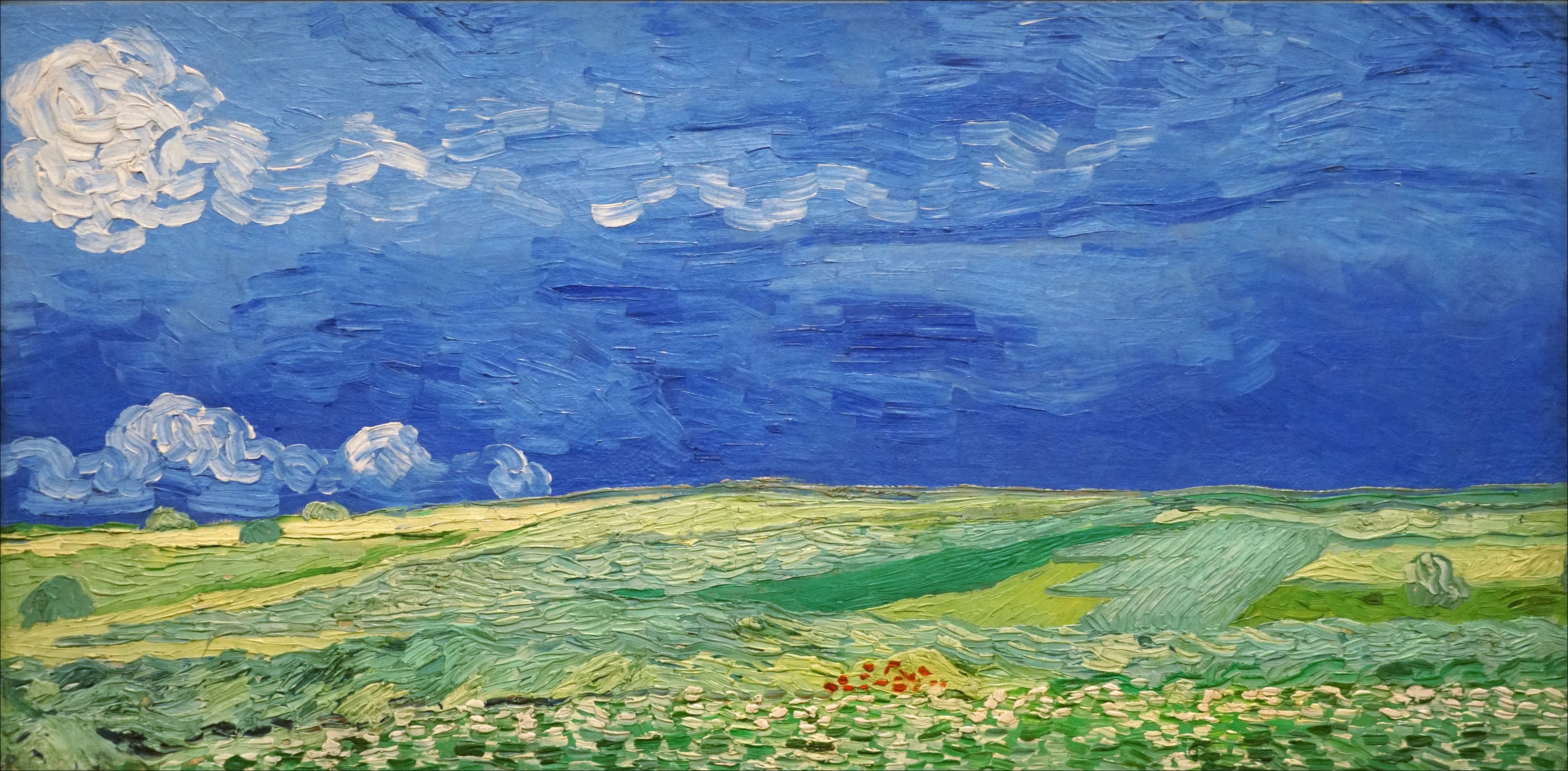 Obra "Trigal sob Céu Trovejante" (Julho de 1890) por Van Gogh.