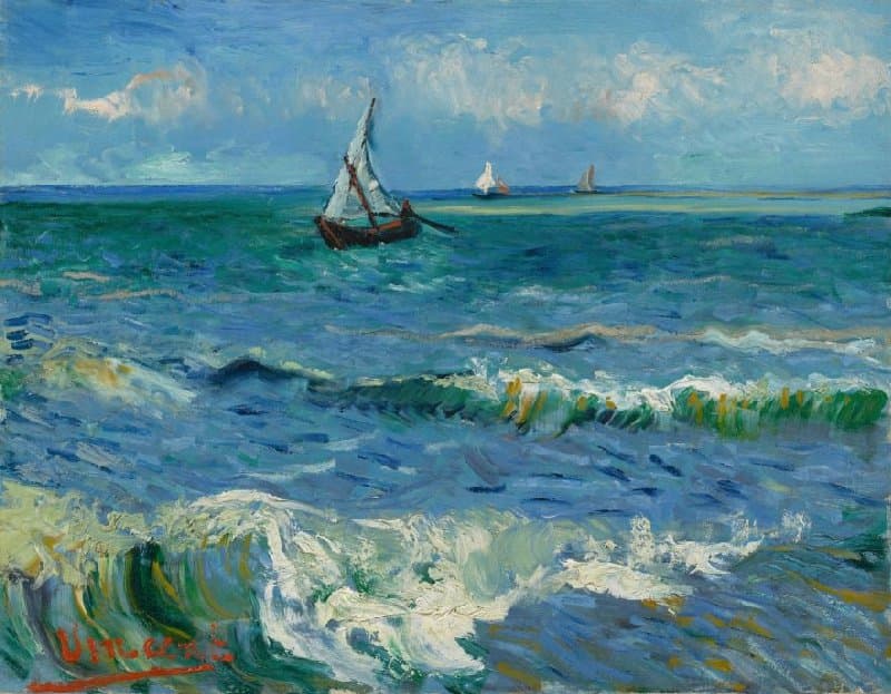 Obra "Vista do Mar em Saintes-Maries" (Junho de 1888) por Van Gogh.