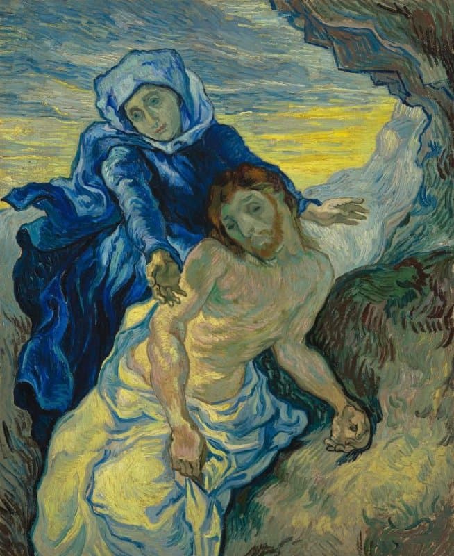 Obra "A Pietà (após Delacroix)" (Setembro de 1889) por Van Gogh.