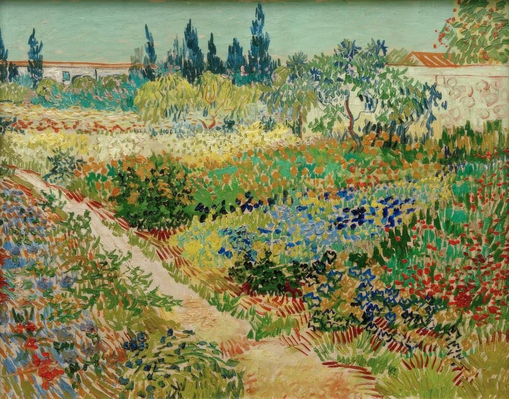 Obra "Jardim Florido com Caminho" (Abril de 1888) por Van Gogh.
