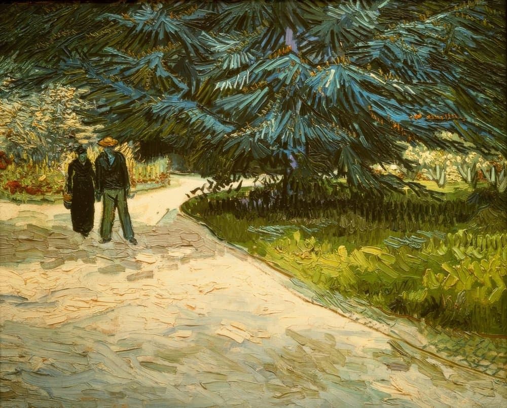 Obra "O Jardim do Poeta (Jardim com Casal)" (Setembro de 1888) por Van Gogh.