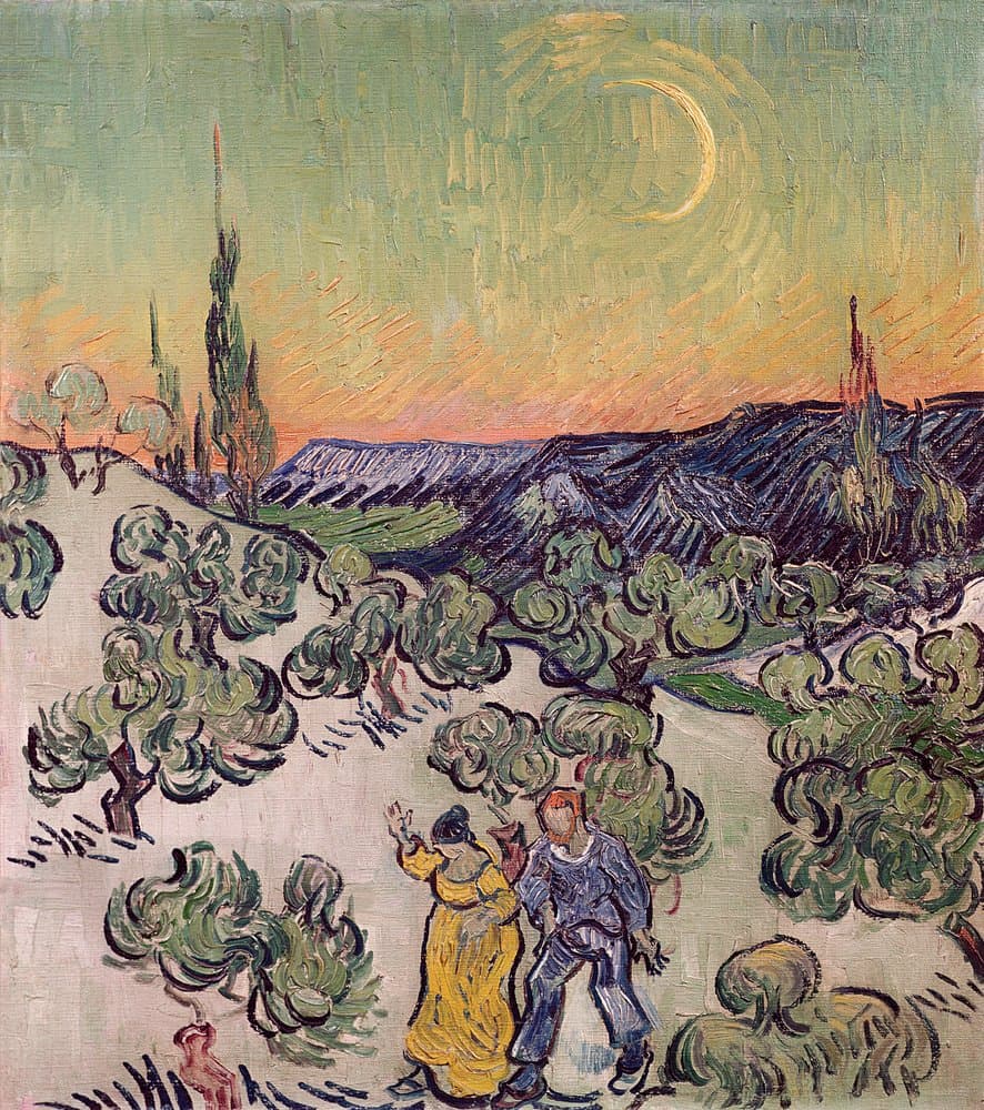Obra "O Passeio ao Luar" (Outubro de 1889) por Van Gogh.